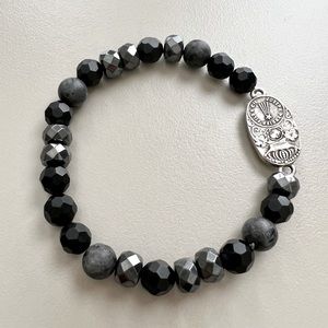 French Kande Black Onyx Austrian Crystal Bracelet